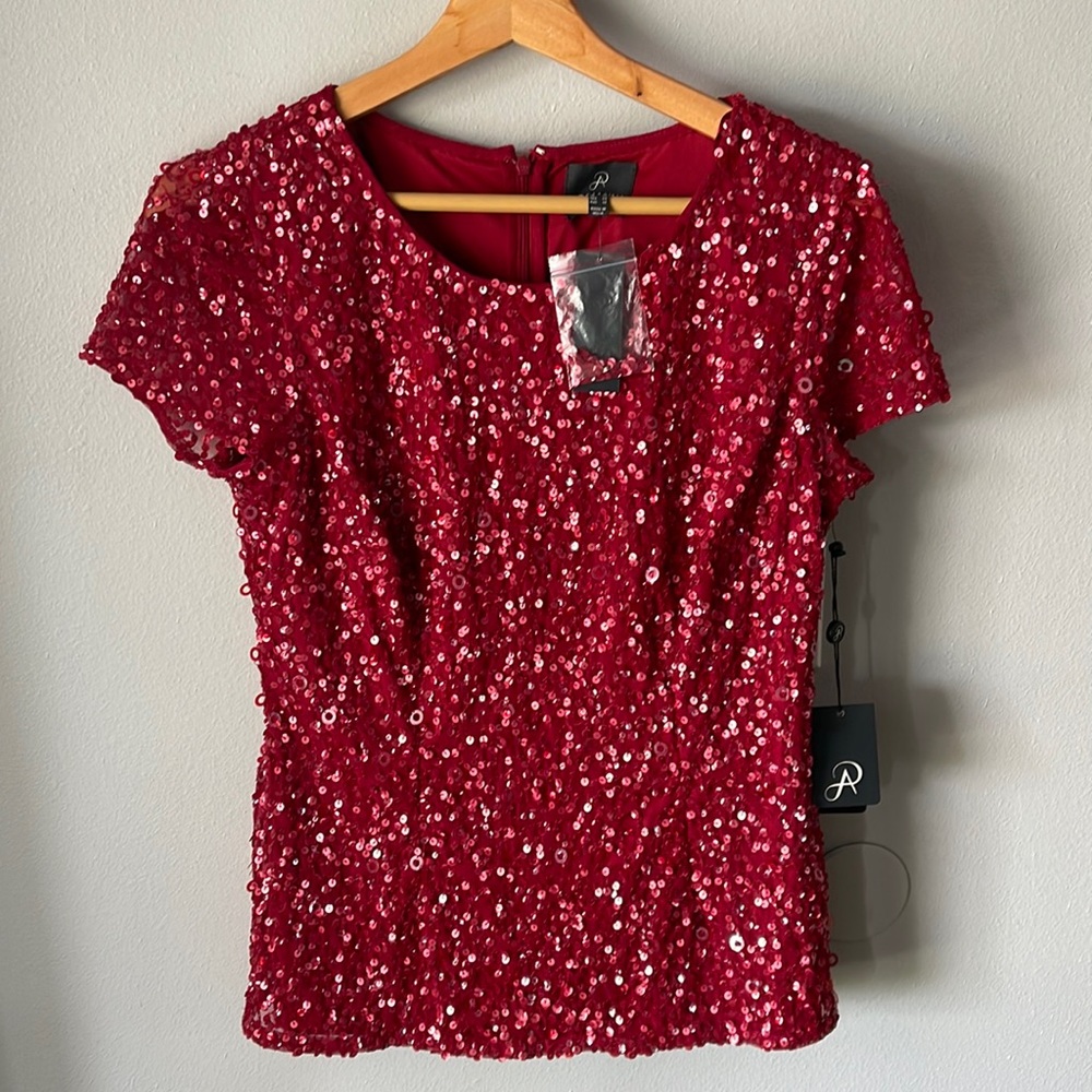 Adriana Papell beaded cap sleeve top.